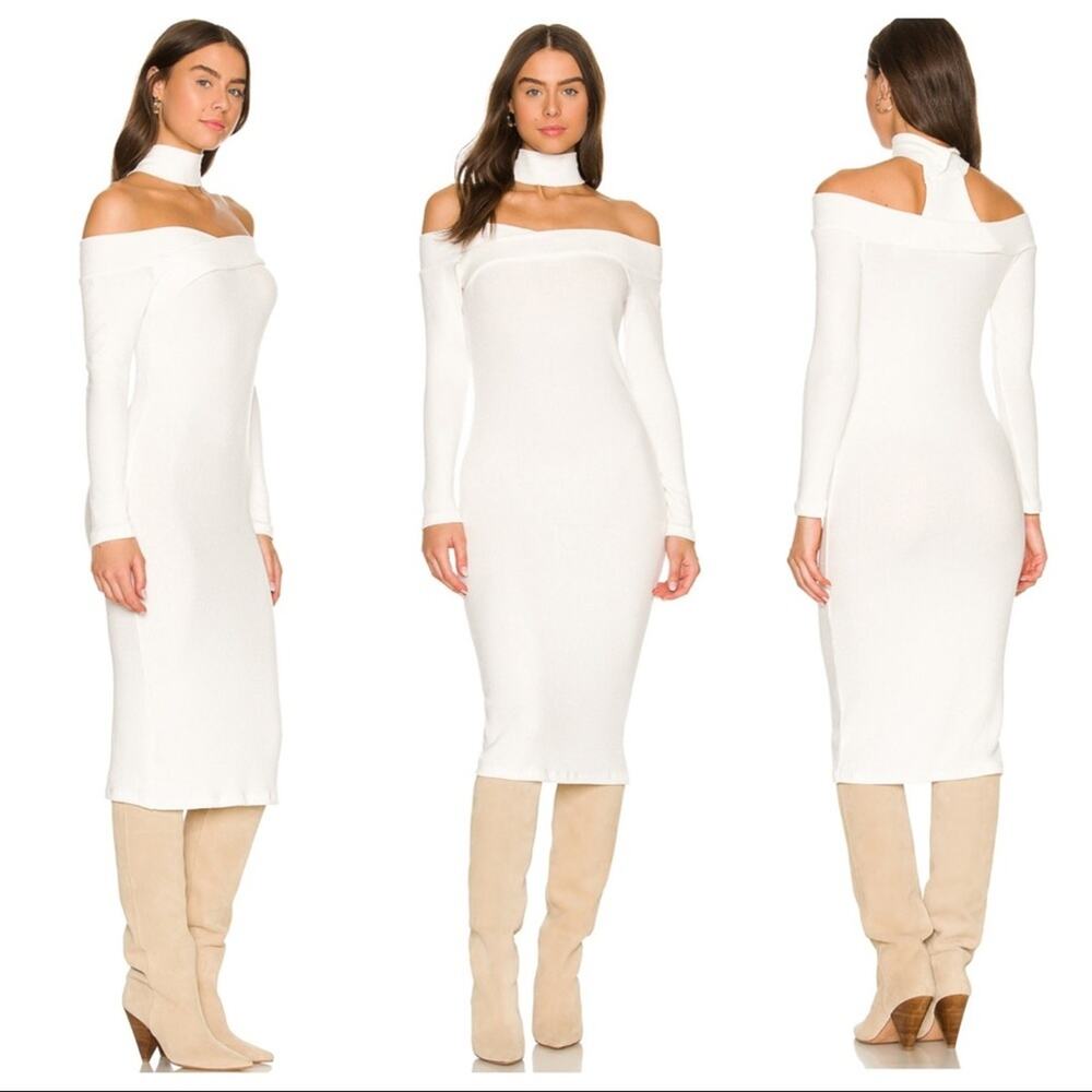 LNA X REVOLVE Encounter Off the Shoulder Midi Dress In White Size S NWT